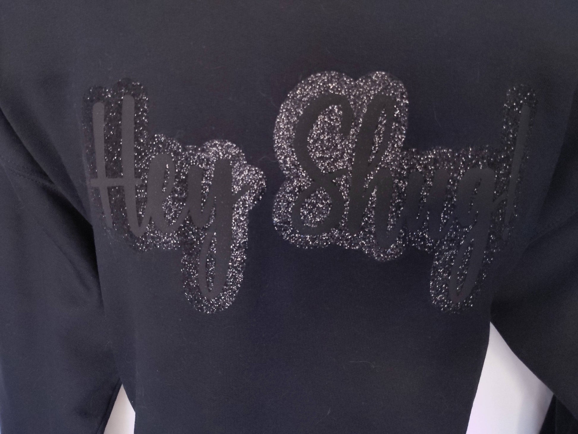 Elegant Black on Black Bling Show Your Southern Style and Charm with Hey Shug! (R) Unisex Crew Neck Sweatshirt Crewneck Fabric - Top Drop Viral