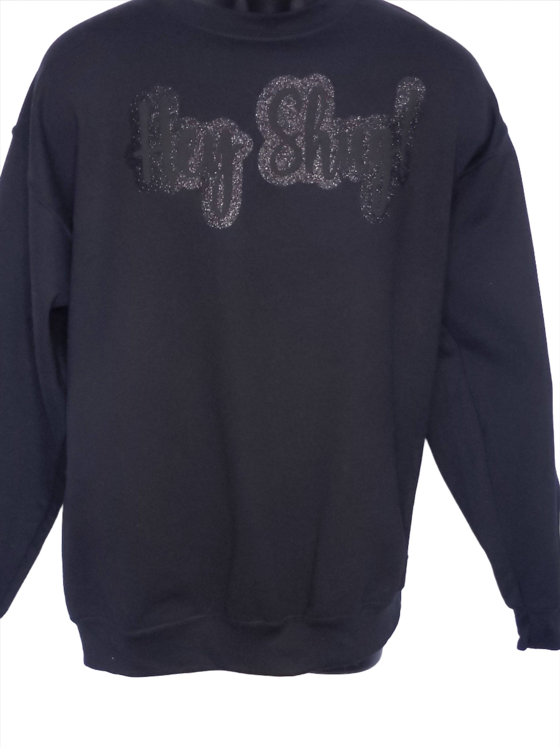 Elegant Black on Black Bling Show Your Southern Style and Charm with Hey Shug! (R) Unisex Crew Neck Sweatshirt Crewneck Fabric - Top Drop Viral