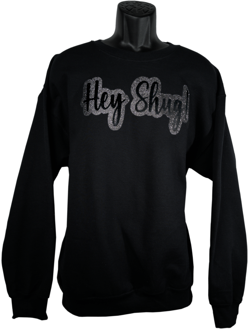 Elegant Black on Black Bling Show Your Southern Style and Charm with Hey Shug! (R) Unisex Crew Neck Sweatshirt Crewneck Fabric - Top Drop Viral