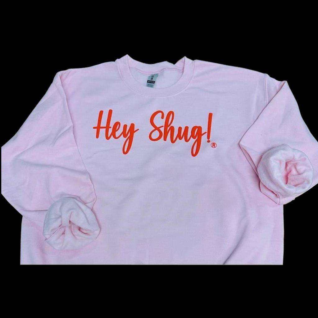 Pop Of Color! Light Pink Orange Puff Hey Shug! (R) Unisex Crew Neck Sweatshirt Crewneck Fabric - Top Drop Viral